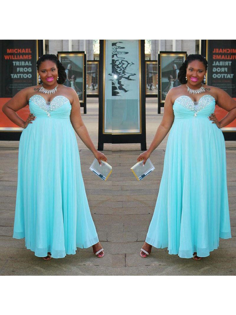 A-Line Sweetheart Sleeveless With Beading Floor-Length Chiffon Plus Size Prom Dress