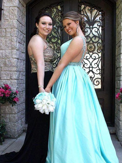 A-Line Straps Sleeveless With Beading Sweep/Brush Train Satin Plus Size Prom Dress