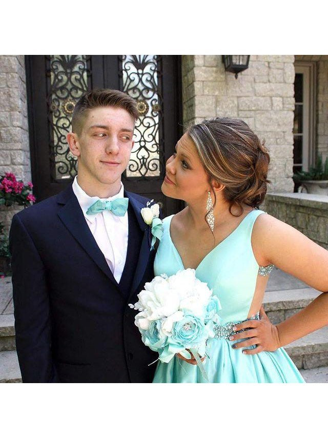 A-Line Straps Sleeveless With Beading Sweep/Brush Train Satin Plus Size Prom Dress
