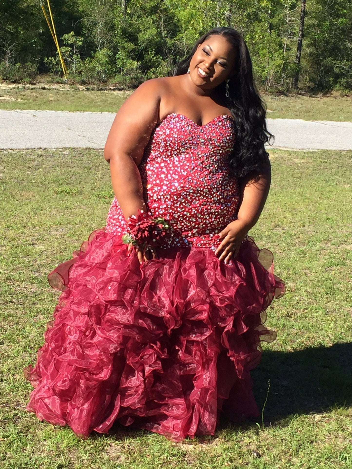 Mermaid Sweetheart Sleeveless With Beading Floor-Length Organza Plus Size Prom Dress