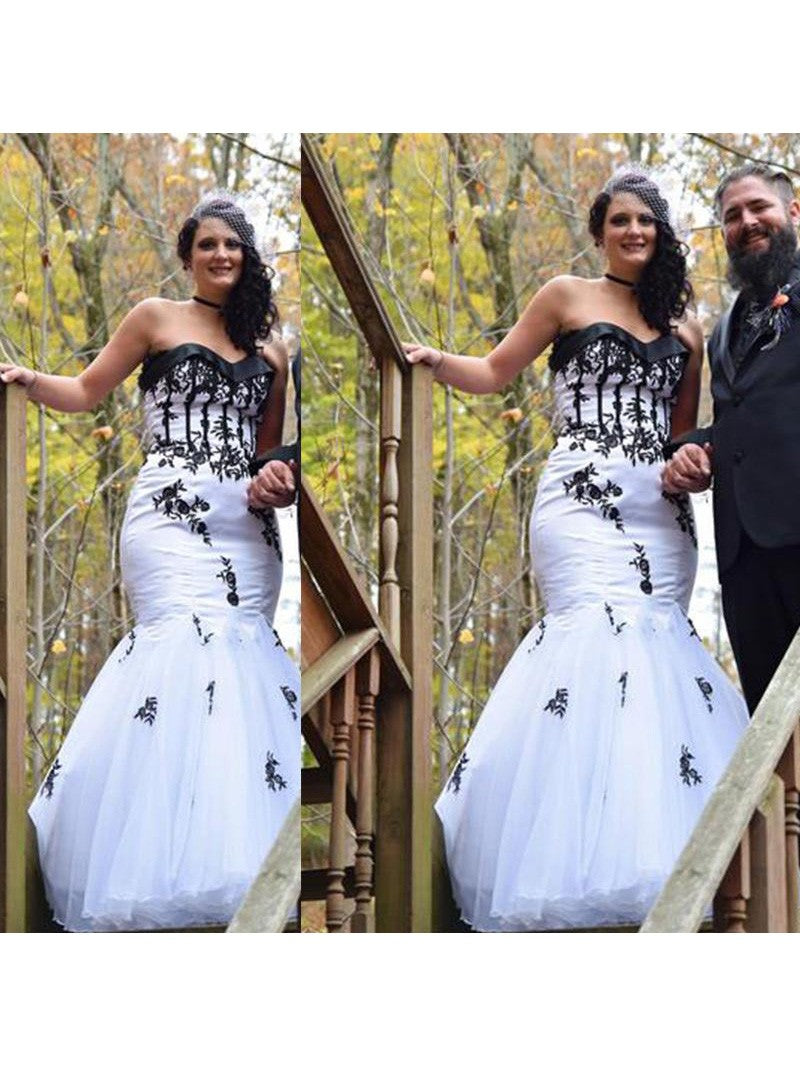 Mermaid Sweetheart Sleeveless With Applique Floor-Length Tulle Plus Size Prom Dress