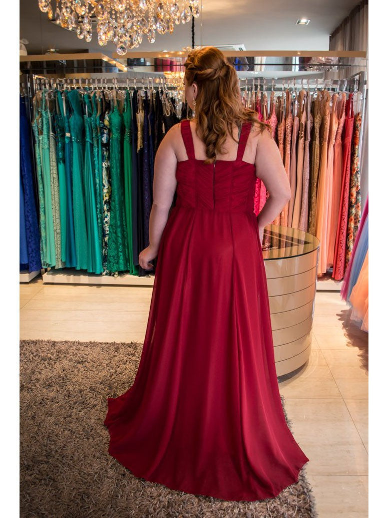 A-Line Straps Sleeveless With Beading Sweep/Brush Train Chiffon Plus Size Prom Dress
