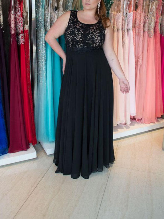 A-Line Straps Sleeveless With Lace Floor-Length Chiffon Plus Size Prom Dress