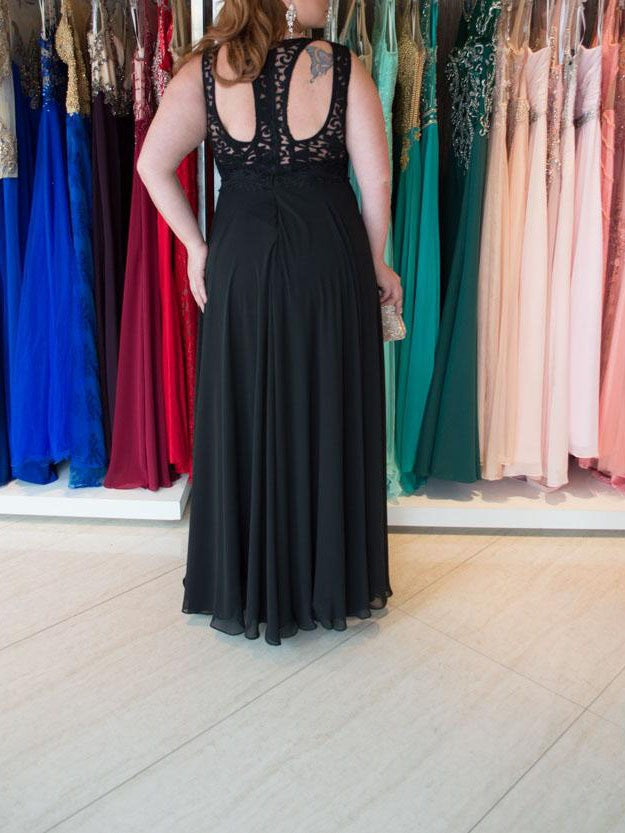 A-Line Straps Sleeveless With Lace Floor-Length Chiffon Plus Size Prom Dress