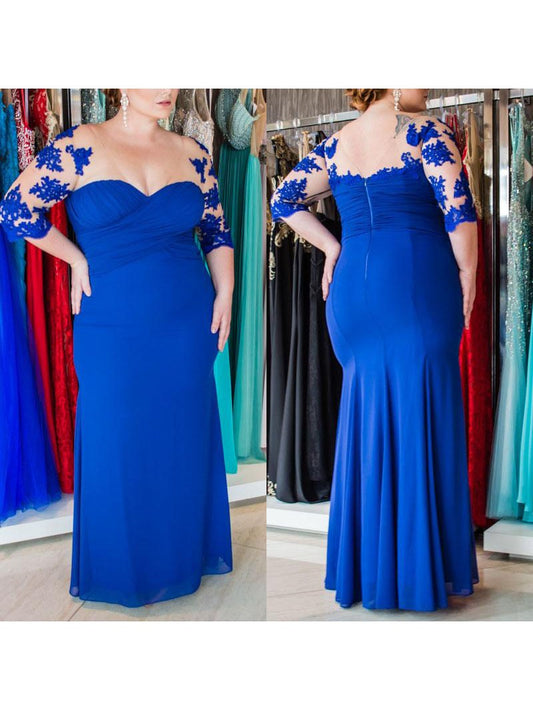 Sheath Sweetheart 1/2 Sleeves With Applique Floor-Length Chiffon Plus Size Prom Dress