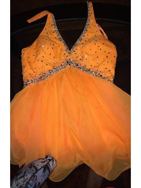 A-Line Halter Sleeveless With Beading Short/Mini Organza Plus Size Prom Dress