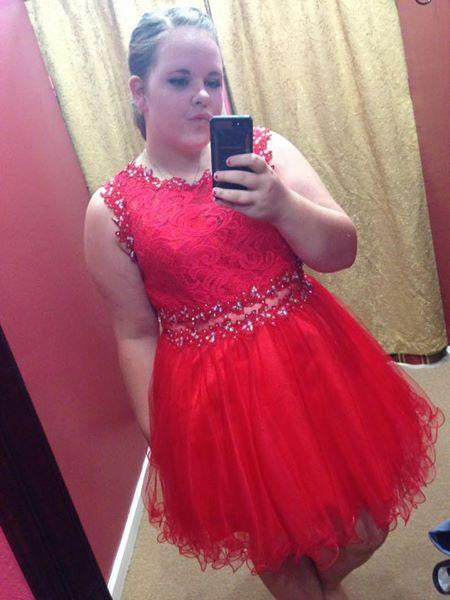 A-Line Scoop Sleeveless With Beading Short/Mini Organza Plus Size Prom Dress
