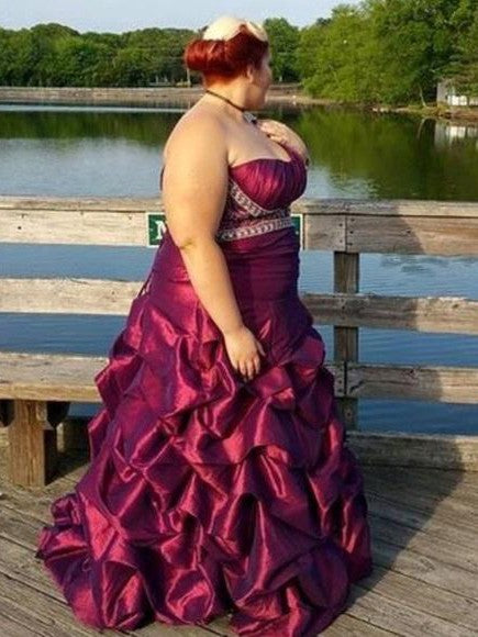 A-Line Strapless Sleeveless With Beading Floor-Length Taffeta Plus Size Prom Dress