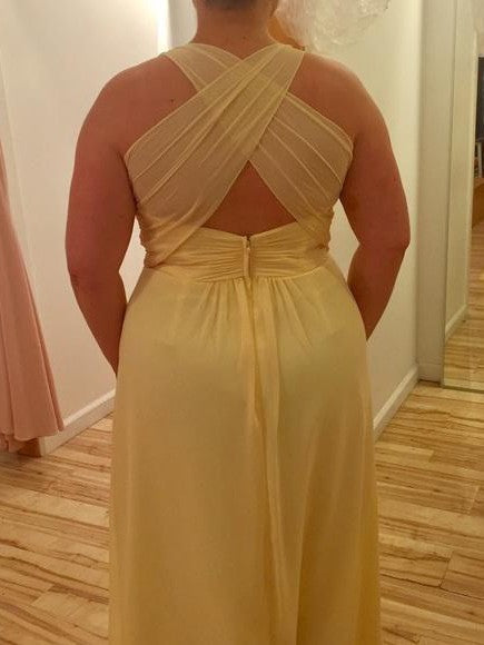 A-Line Halter Sleeveless With Ruched Floor-Length Chiffon Plus Size Prom Dress