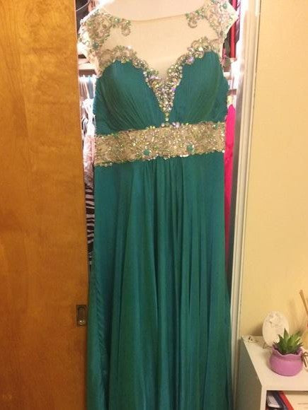 A-Line Sheer Neck Sleeveless With Beading Sweep/Brush Train Chiffon Plus Size Prom Dress