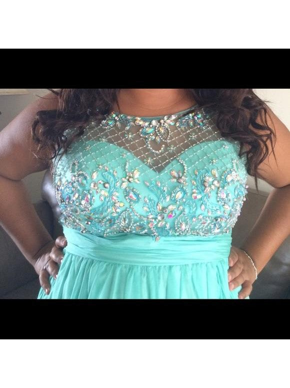 A-Line Sheer Neck Sleeveless With Beading Floor-Length Chiffon Plus Size Prom Dress