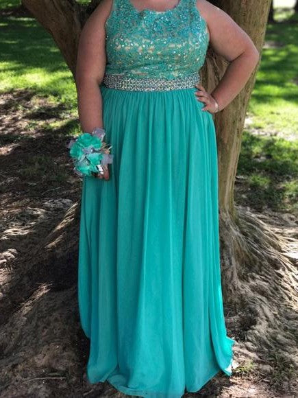 A-Line Scoop Sleeveless With Applique Floor-Length Chiffon Plus Size Prom Dress