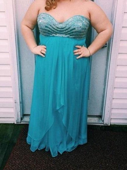 A-Line Sweetheart Sleeveless With Beading Floor-Length Chiffon Plus Size Prom Dress
