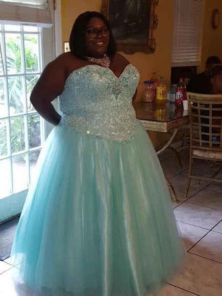 Ball Gown Sweetheart Sleeveless With Beading Floor-Length Tulle Plus Size Prom Dress