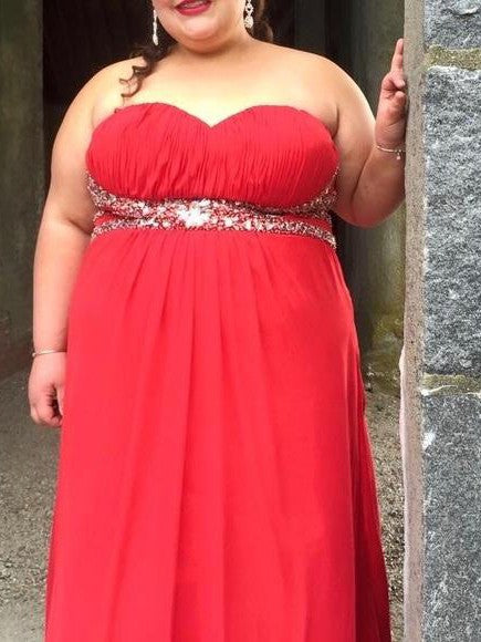 A-Line Sweetheart Sleeveless With Beading Floor-Length Chiffon Plus Size Prom Dress