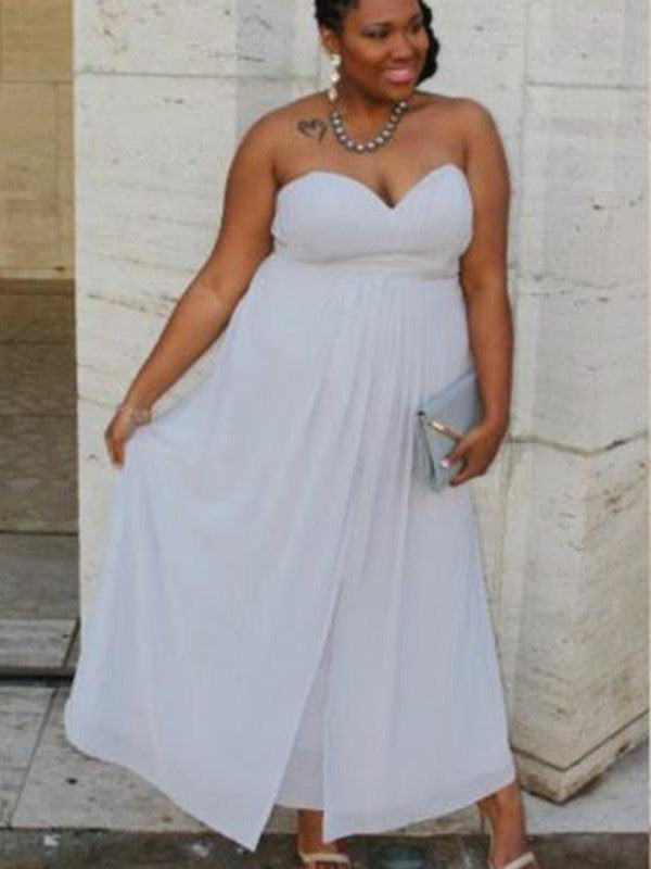 A-Line Sweetheart Sleeveless With Ruched Ankle-Length Chiffon Plus Size Prom Dress