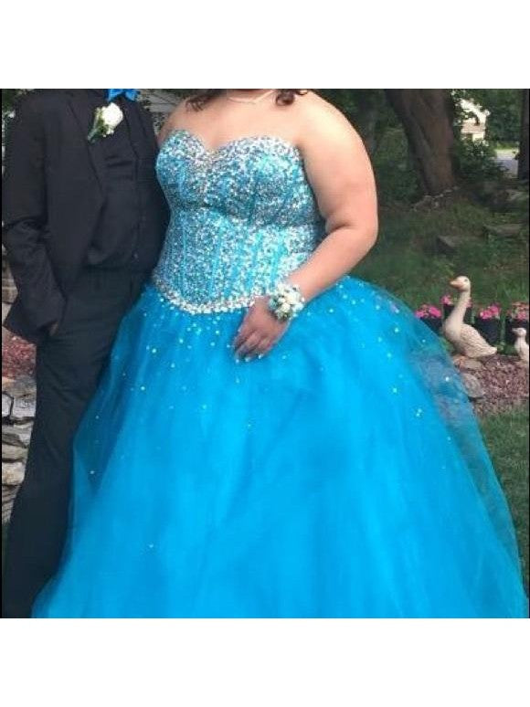 A-Line Sweetheart Sleeveless With Beading Floor-Length Organza Plus Size Prom Dress