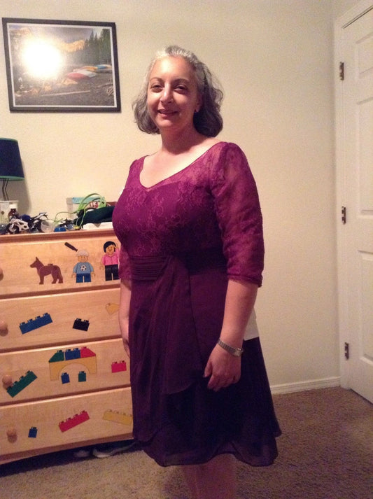 A-Line V-neck 3/4 Sleeves With Applique Knee-Length Chiffon Mother of the Bride Dress