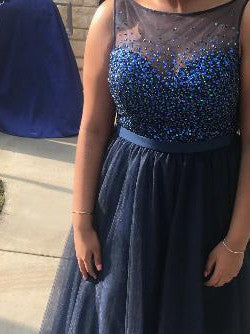 A-Line Sheer Neck Sleeveless With Beading Floor-Length Tulle Plus Size Prom Dress