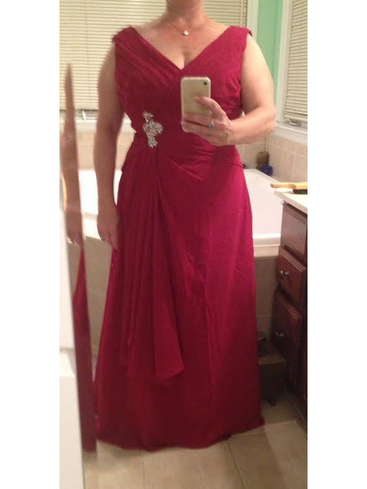 A-Line V-neck Sleeveless With Beading Floor-Length Chiffon Mother of the Bride Dress