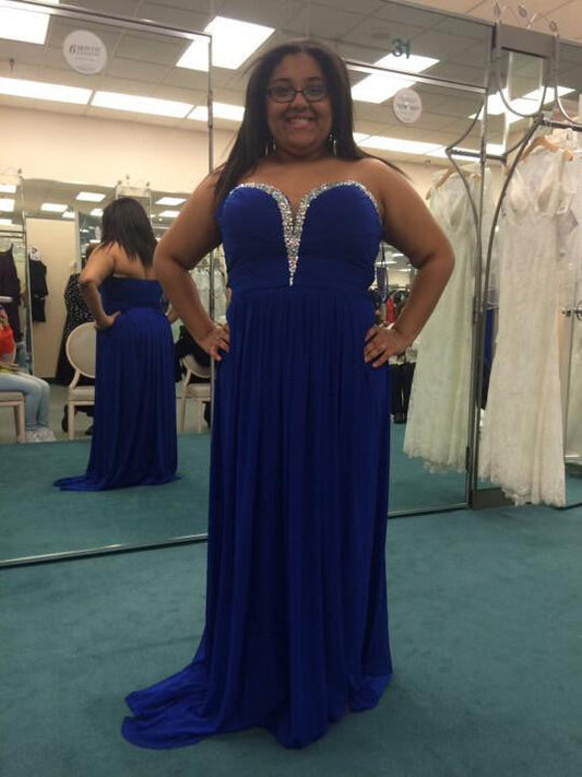 A-Line Sweetheart Sleeveless With Beading Sweep/Brush Train Chiffon Plus Size Prom Dress