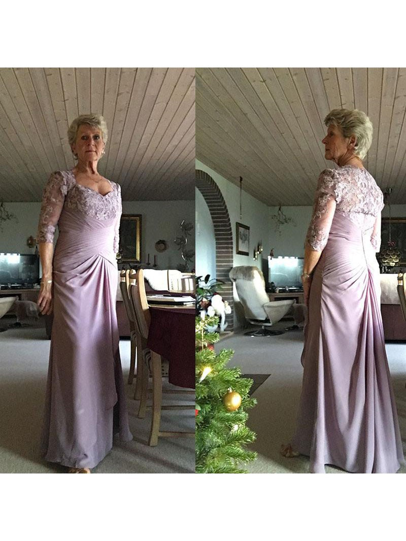 Sheath Sweetheart 1/2 Sleeves With Applique Floor-Length Chiffon Mother of the Bride Dress