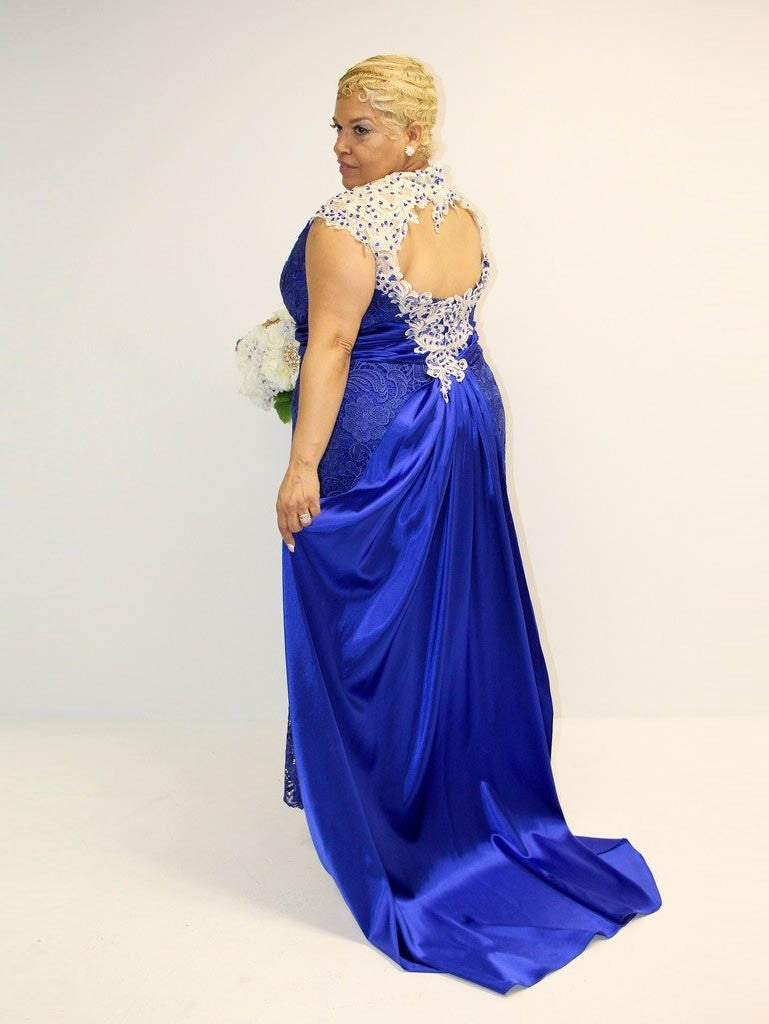 A-Line Sheer Neck Sleeveless With Applique Asymmetrical Elastic Woven Satin Mother of the Bride Dress