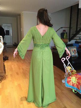 A-Line V-neck Long Sleeves With Beading Floor-Length Chiffon Mother of the Bride Dress