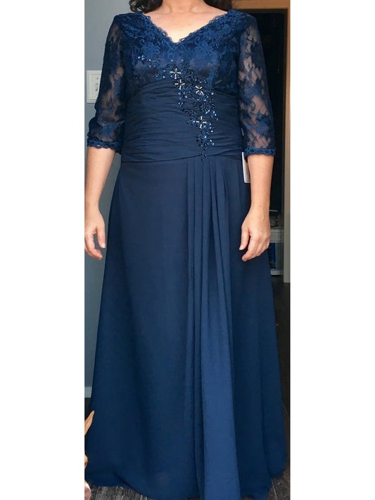 A-Line V-neck 1/2 Sleeves With Applique Floor-Length Chiffon Mother of the Bride Dress