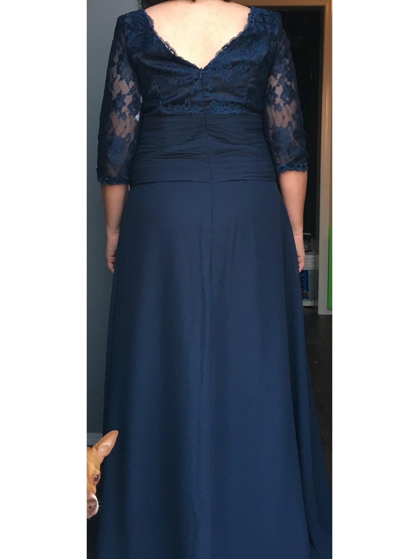 A-Line V-neck 1/2 Sleeves With Applique Floor-Length Chiffon Mother of the Bride Dress
