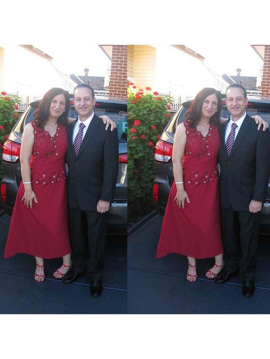 A-Line V-neck Sleeveless With Applique Ankle-Length Chiffon Mother of the Bride Dress