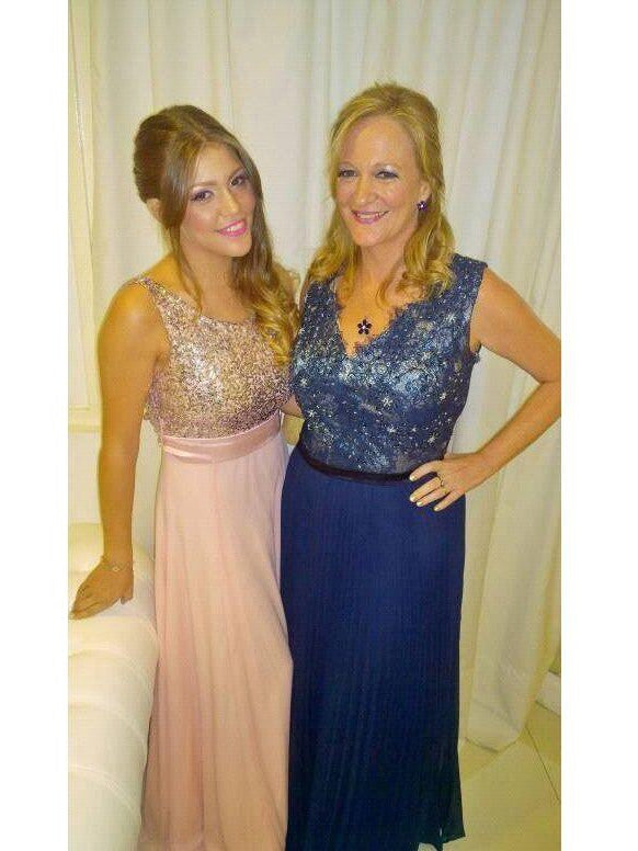 Sheath V-neck Sleeveless With Lace Floor-Length Chiffon Mother of the Bride Dress