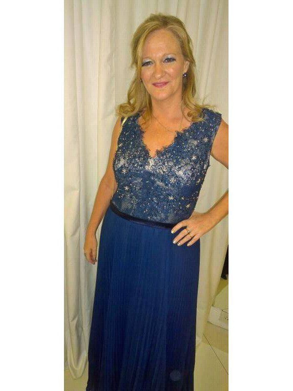 Sheath V-neck Sleeveless With Lace Floor-Length Chiffon Mother of the Bride Dress