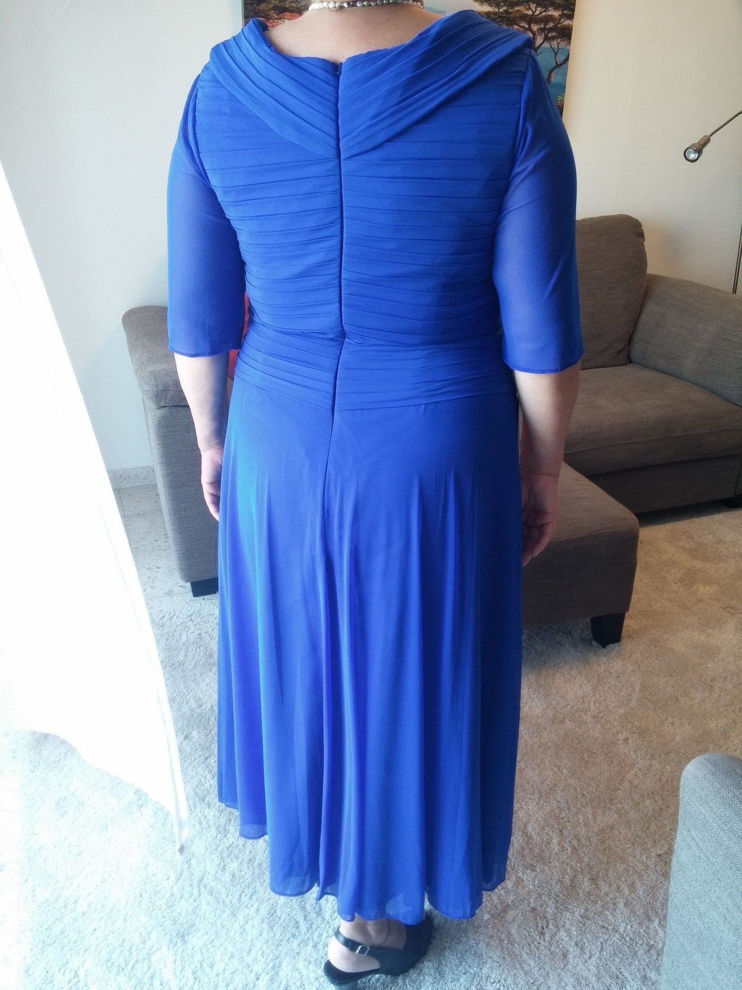 A-Line V-neck 1/2 Sleeves With Ruched Ankle-Length Chiffon Mother of the Bride Dress