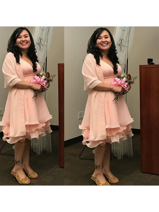 A-Line V-neck Sleeveless With Ruched Knee-Length Chiffon Mother of the Bride Dress