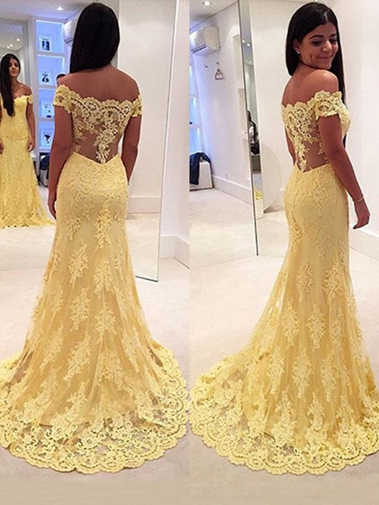 Mermaid Lace Off-the-Shoulder Sweep/Brush Train Prom Dress