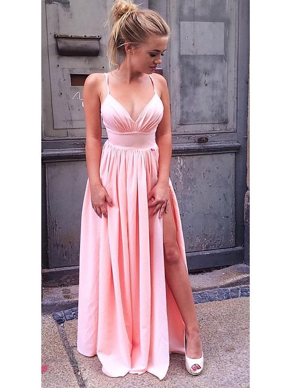 A-Line Sleeveless Straps Floor-Length With Ruched Stretch Crepe Bridesmaid Dresses