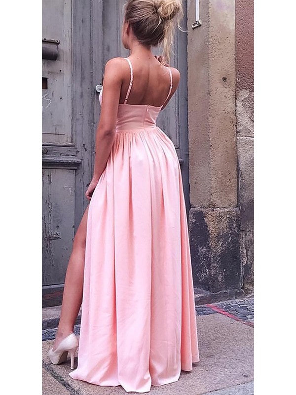 A-Line Sleeveless Straps Floor-Length With Ruched Stretch Crepe Bridesmaid Dresses