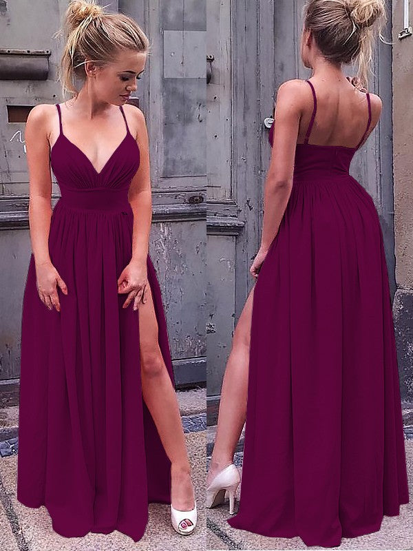 A-Line Sleeveless Straps Floor-Length With Ruched Stretch Crepe Bridesmaid Dresses