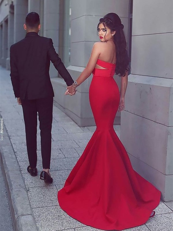 Mermaid Sweetheart Sleeveless Sweep/Brush Train With Ruched Stretch Crepe Prom Dress