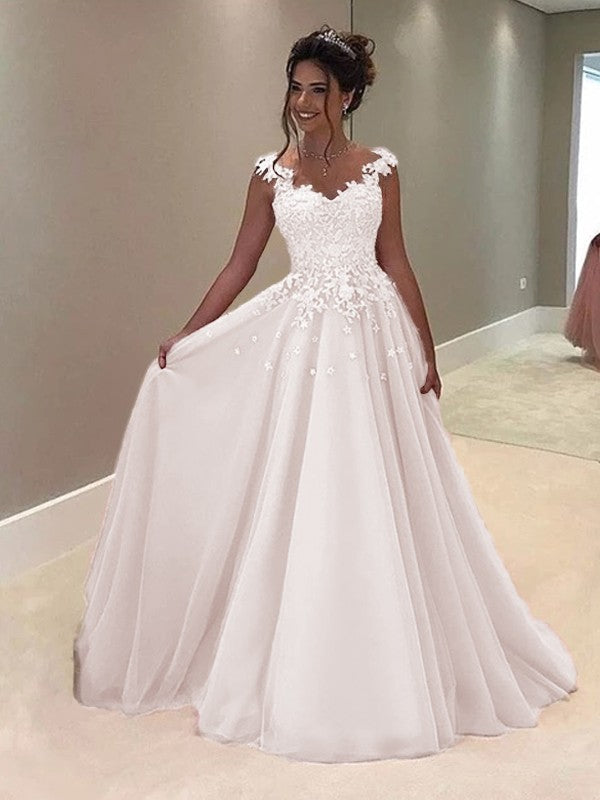 A-Line Sweetheart Sleeveless Floor-Length With Applique Tulle Prom Dress