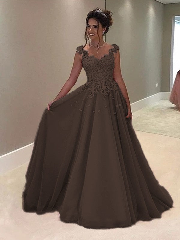 A-Line Sweetheart Sleeveless Floor-Length With Applique Tulle Prom Dress