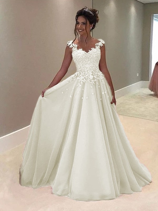 A-Line Sweetheart Sleeveless Floor-Length With Applique Tulle Prom Dress