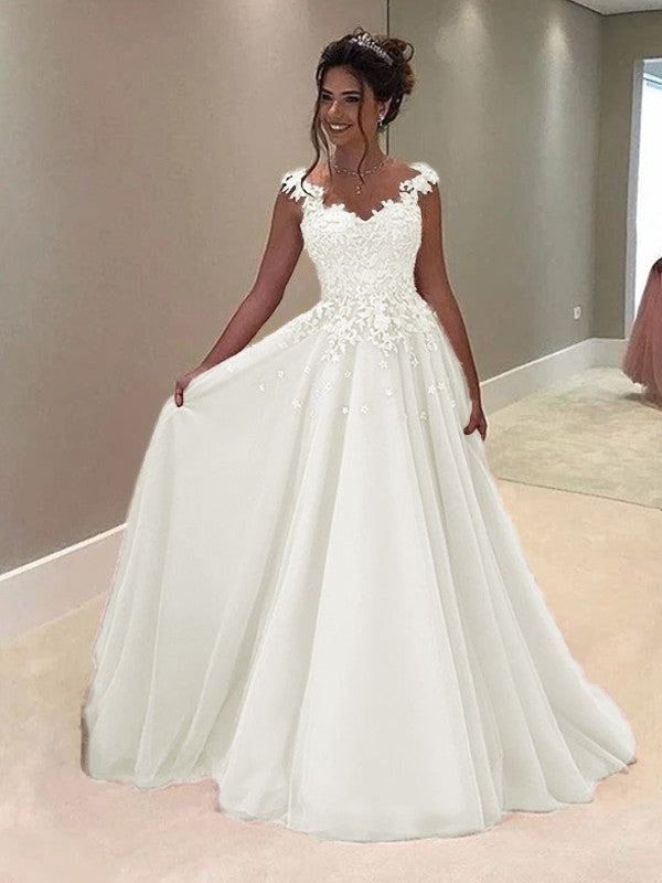 A-Line Sweetheart Sleeveless Floor-Length With Applique Tulle Prom Dress