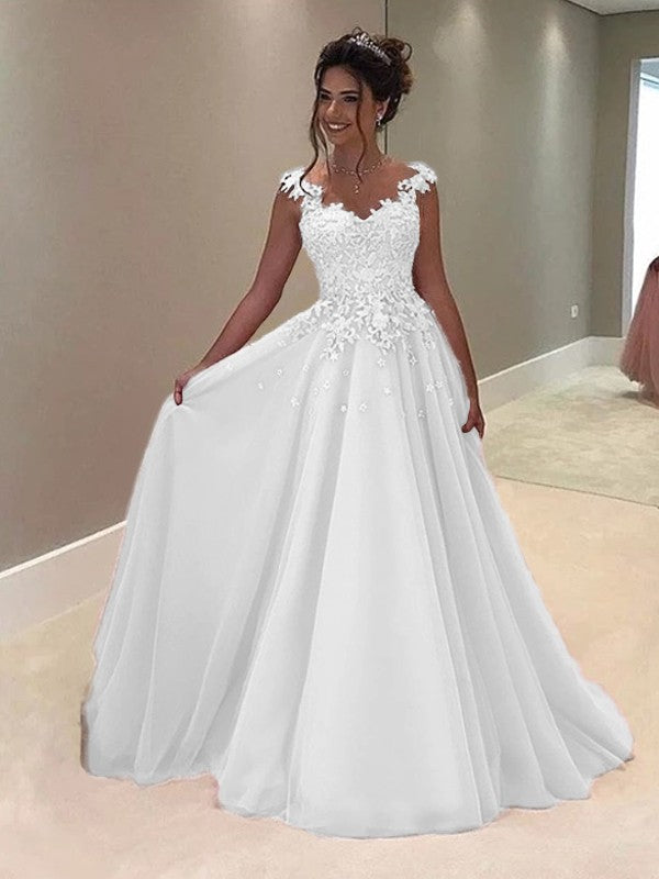 A-Line Sweetheart Sleeveless Floor-Length With Applique Tulle Prom Dress