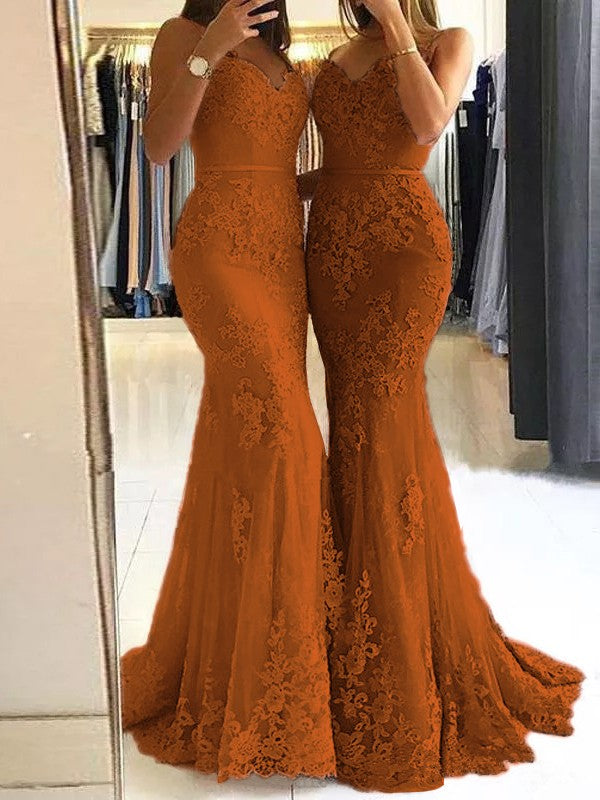 Sheath Spaghetti Straps Sleeveless Sweep/Brush Train With Lace Tulle Prom Dress