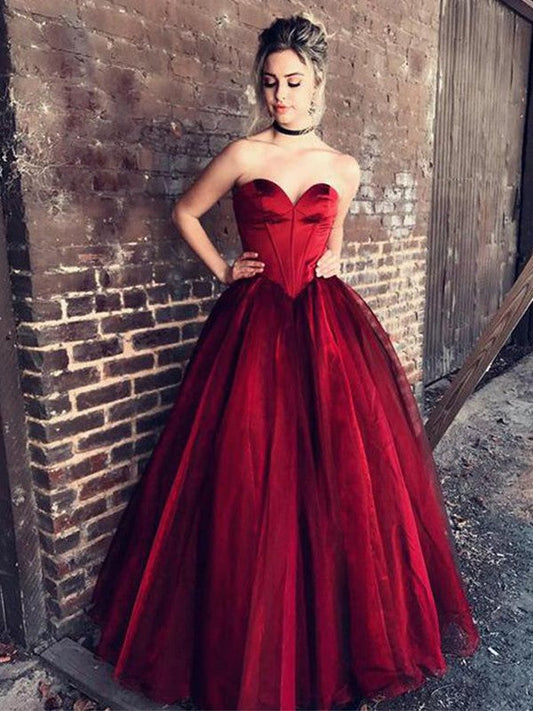 Ball Gown Sweetheart Sleeveless Floor-Length With Ruffles Tulle Prom Dress