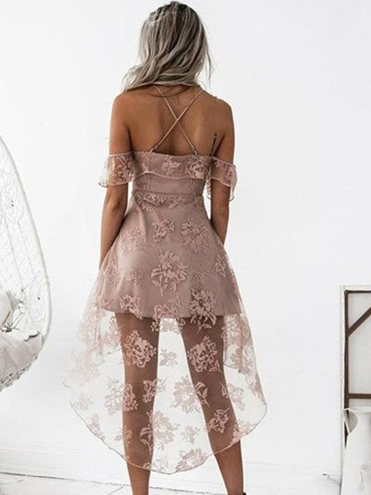 A-Line Off-the-Shoulder Lace Short/Mini Homecoming Dress