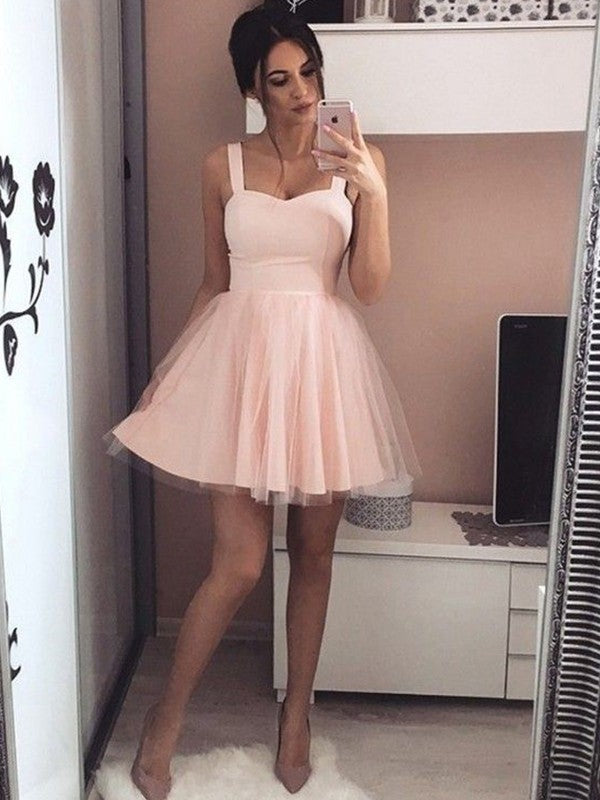 A-Line Stretch Crepe Straps Sleeveless With Ruched Short/Mini Homecoming Dress