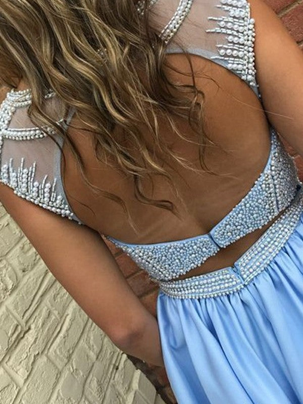 A-Line Satin Scoop With Beading Sleeveless Short/Mini Prom Dress